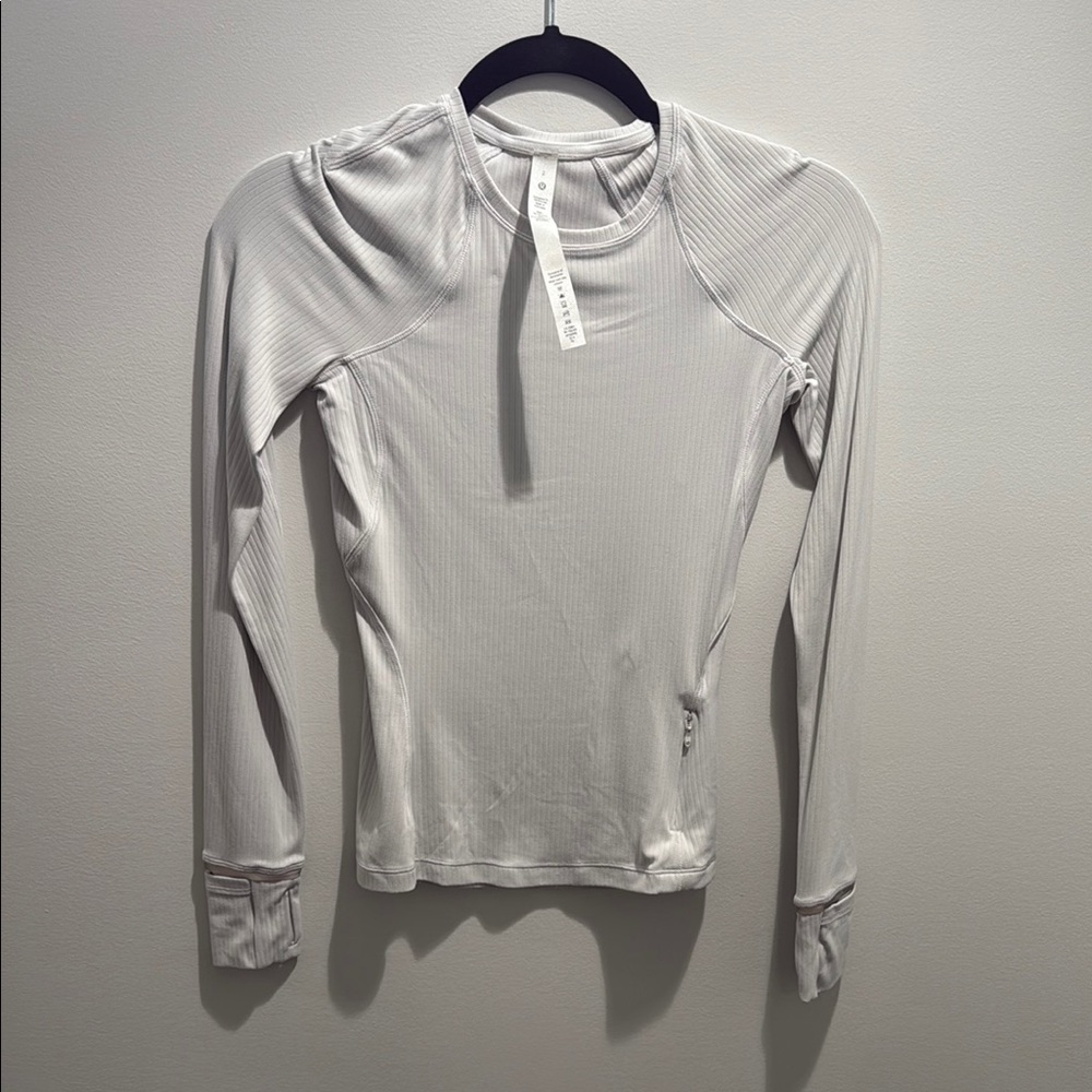 Lululemon Athletica Gray and White Fitted Bodysuit Top